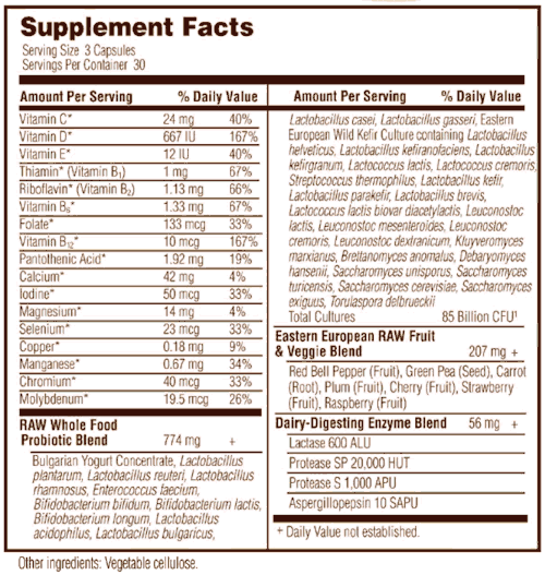 RAW Probiotics Women 50 & Wiser supplement facts