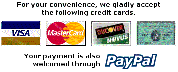 We accept all major credit cards and PayPal