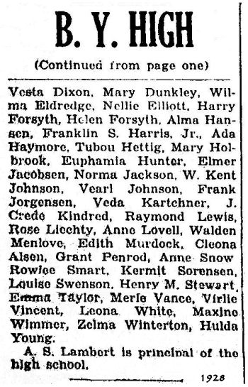 BYH Class of 1928, The Evening Herald, Provo, UT 2