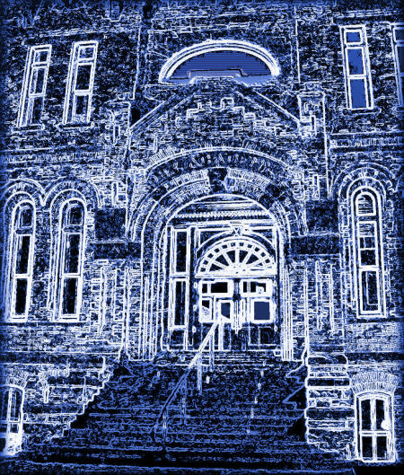 Etching of Brigham Young Academy steps