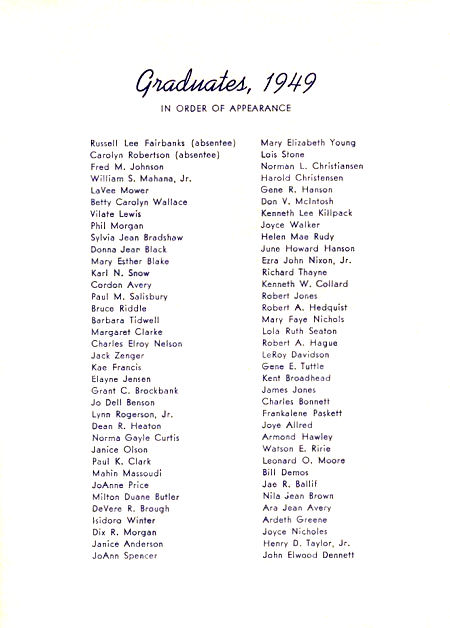1949 BYH Graduation Program - 3 - Names
