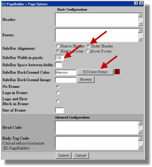 Configure page options